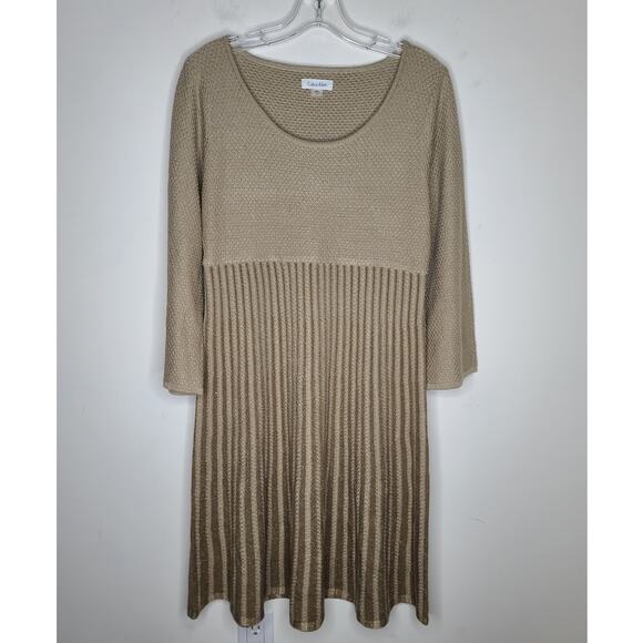 Calvin Klein CK tan gold metallic long sleeve sweater dress - medium - Picture 1 of 6